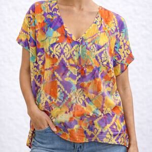 Show Me Your Mumu Boho Geometric Tunic Blouse Multicolor S/M